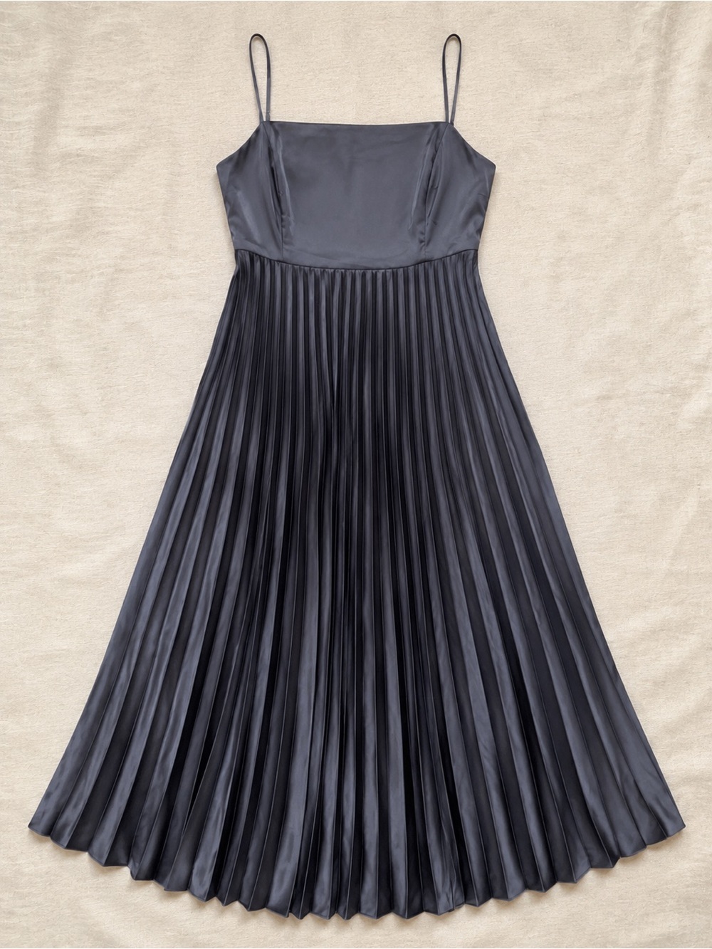 Petal & Pup Blue-Silver Satin Pleated Midi Dress NWOT Size M